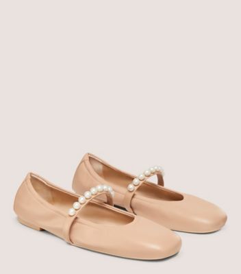 Stuart Weitzman,Ballerine Goldie,Flat,Cuir nappa verni,Beige adobe,Angle View