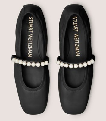 Stuart Weitzman,GOLDIE BALLET FLAT,Nappa Leather,Ballet Flats,Piping,Pearl,Day Party,Black,Top View