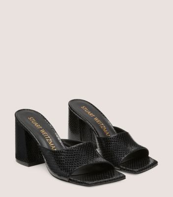 Stuart Weitzman,Tia 85 Flareblock Slide,Slide,Leather,Black