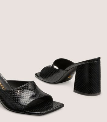 Stuart Weitzman,TIA 85 FLAREBLOCK SLIDE,Leather,Slides,Cocktail,Black,Detailed View