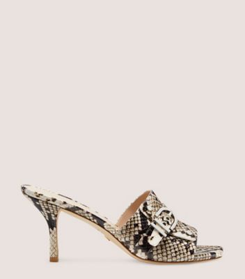 Stuart Weitzman,Maverick 75 Slide,Slide,Printed boa embossed leather,Cream & Oat,Front View