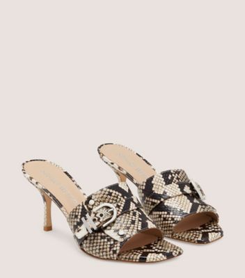 Stuart Weitzman,Maverick 75 Slide,Slide,Printed boa embossed leather,Cream & Oat,Angle View