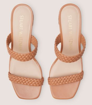 Stuart Weitzman,Aleena Waikiki 50 Block Slide,Slide,Lacquered Nappa Leather,Tan