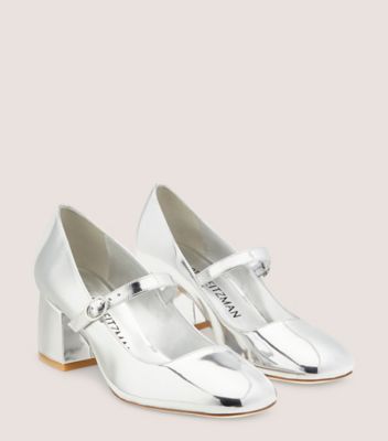 Stuart Weitzman,ESCARPIN STUART MJ 60,Pump,Cuir specchio,Argent