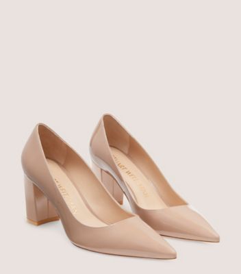 Stuart Weitzman,STUART 75 BLOCK PUMP,Leather,Pumps,Day Party,Beige,Angle View