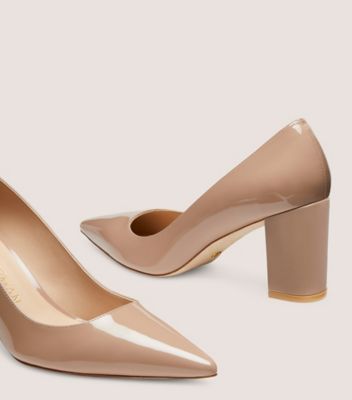 Stuart Weitzman,ESCARPIN À TALON BLOC STUART 75,Pump,Cuir verni,Fauve,Detailed View