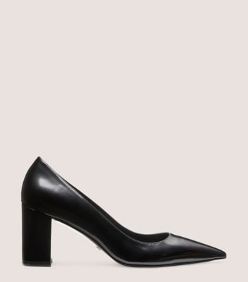 Stuart Weitzman,STUART 75 BLOCK PUMP,Leather,Pumps,Cocktail,Black,Front View