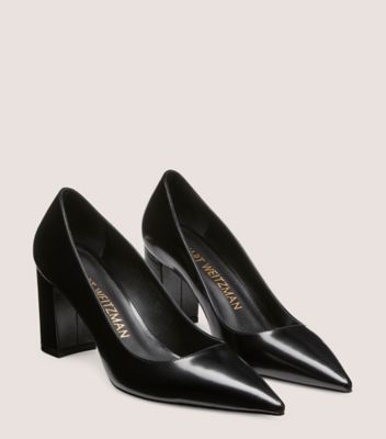 Stuart Weitzman,STUART 75 BLOCK PUMP,Leather,Pumps,Cocktail,Black