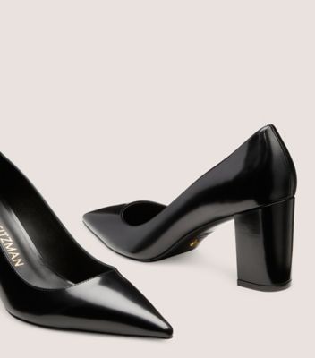 Stuart Weitzman,STUART 75 BLOCK PUMP,Leather,Pumps,Cocktail,Black,Detailed View