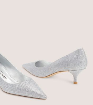 Stuart Weitzman,Stuart Kitten Pump,Pump,New Noir,Silver,Detailed View