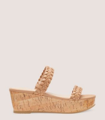 Stuart Weitzman,Aleena Woven Summer Slide Wedge,Slide,Nappa leather & cork,Sandalwood,Front View