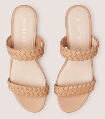 Stuart Weitzman,Aleena Woven Summer Slide Wedge,Slide,Nappa leather & cork,Sandalwood,Detailed View