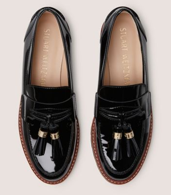 Stuart Weitzman,MANILA,Leather,Flats,Loafer,Penny Loafer,Tassel,Day Party,Black,Top View