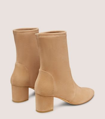 Stuart Weitzman,ARIANA 60 SOCK BOOTIE,Leather,Rubber,Bootie,Flexible,Sock,Day Party,Beige