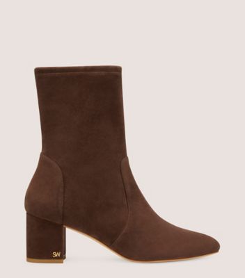 Stuart Weitzman,ARIANA 60 SOCK BOOTIE,Rubber,Leather,Bootie,Sock,Flexible,Day Party,Brown,Front View