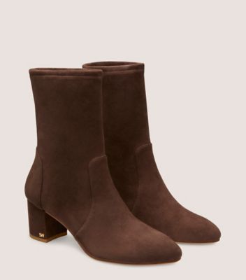Stuart Weitzman,ARIANA 60 SOCK BOOTIE,Leather,Rubber,Bootie,Flexible,Sock,Day Party,Brown,Angle View