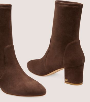Stuart Weitzman,ARIANA 60 SOCK BOOTIE,Leather,Rubber,Bootie,Flexible,Sock,Day Party,Brown,Detailed View