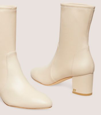 Stuart Weitzman,ARIANA 60 SOCK BOOTIE,Nappa Leather,Rubber,Bootie,Flexible,Day Party,Cream