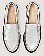 Stuart Weitzman,PARKER LIFT LOAFER,Loafer,Crushed Metallic Leather,Silver,Top View