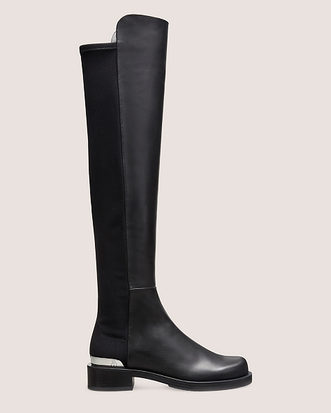 Stuart Weitzman,5050 BOLD LOGO BOOT,Boot,Calf Leather,Black,Front View