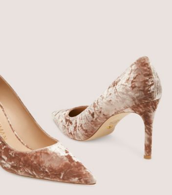 Stuart Weitzman,STUART 85 PUMP,Pump,Crushed Velvet,Cappuccino,Detailed View