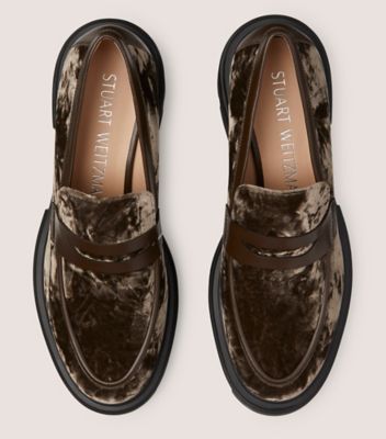 Stuart Weitzman,SOHO LOAFER,Leather,Pumps,Loafer,Piping,Penny Loafer,Day Party,Brown