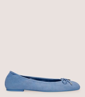 Stuart Weitzman,BARDOT BOW FLAT,Suede,Blue Steel,Front View