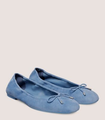 Stuart Weitzman,BARDOT BOW FLAT,Suede,Blue Steel,Angle View