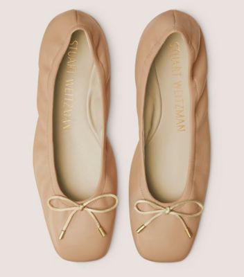 Stuart Weitzman,BARDOT BOW FLAT,Nappa Leather,Rubber,Ballet Flats,Metal,Bow,Work,Beige,Top View