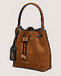 Stuart Weitzman,RAE MINI BUCKET BAG,Bucket bag,Textured Suede,Coffee Brown,Side View