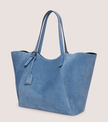 Stuart Weitzman,GOGO TOTE,Tote,Textured Suede,Blue Steel,Side View
