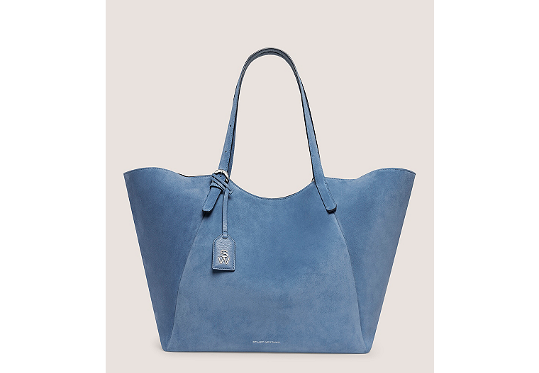Stuart Weitzman,GOGO TOTE,Tote,Textured Suede,Blue Steel,Front View
