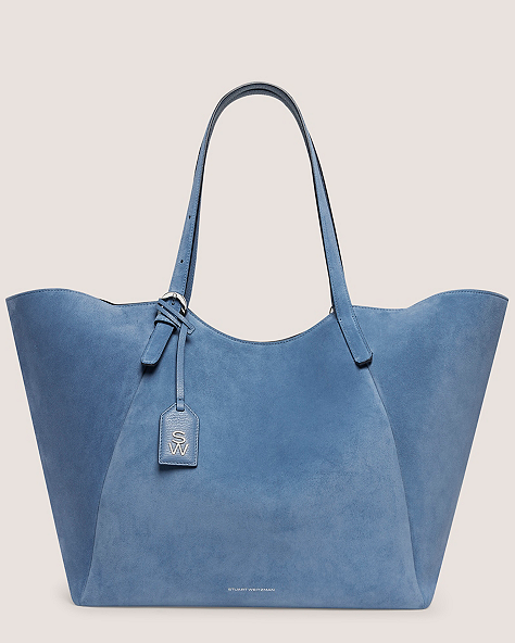 Stuart Weitzman,GOGO TOTE,Tote,Textured Suede,Blue Steel,Front View