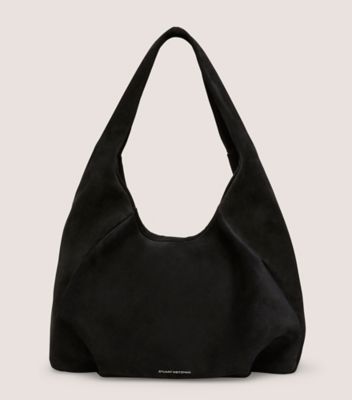 Stuart Weitzman,MODA HOBO BAG,Hobo bag,Textured Suede,Black,Front View