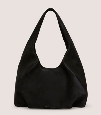 Stuart Weitzman,THE MODA HOBO BAG,Hobo bag,Textured Suede,Black,Front View