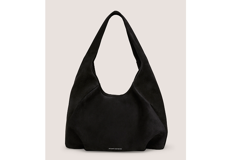 Stuart Weitzman,THE MODA HOBO BAG,Hobo bag,Textured Suede,Black,Front View