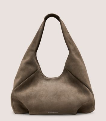 Stuart Weitzman,MODA HOBO BAG,Hobo bag,Textured Suede,Charcoal,Front View