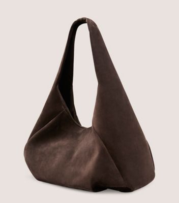 Stuart Weitzman,THE MODA HOBO BAG,Hobo bag,Textured Suede,Hickory,Side View
