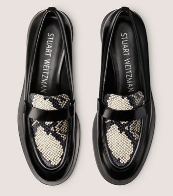 Stuart Weitzman,PALMER SLEEK LOAFER,Loafer,Spazzolato & Printed Python,Black & Roccia