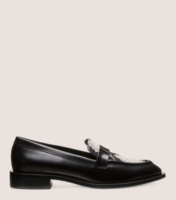 Stuart Weitzman,PALMER SLEEK LOAFER,Loafer,Spazzolato & Printed Python,Black & Roccia