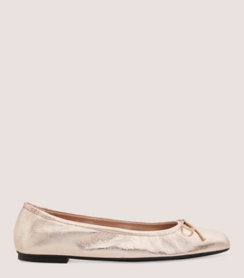 Stuart Weitzman,BARDOT BOW FLAT,Flat,Crushed Metallic Leather,Ballet,Front View