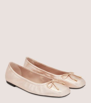 Stuart Weitzman,BARDOT BOW FLAT,Flat,Crushed Metallic Leather,Ballet,Angle View