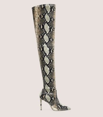 Stuart Weitzman,ULTRASTUART 100 STRETCH BOOT,Boot,Stretch Printed Python Embossed Leather,New Roccia,Front View