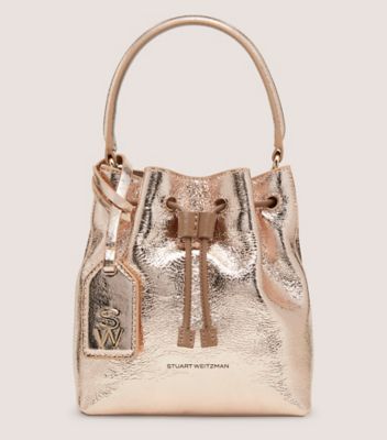 Stuart Weitzman,RAE MINI BUCKET BAG,Bucket bag,Crushed Metallic Leather,Ballet,Front View