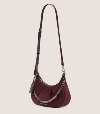 Stuart Weitzman,STELLAR CRESCENT BAG,Suede,Hobo,Logo,Metal,Pleats,Day Party,,Side View