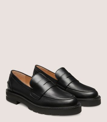 Stuart Weitzman,PARKER LIFT LOAFER,Loafer,Lacquered Nappa Leather,Black,Angle View