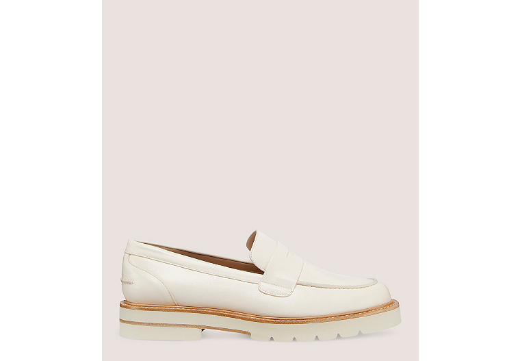 Stuart Weitzman,PARKER LIFT LOAFER,Loafer,Lacquered Nappa Leather,Seashell Tonal,Front View