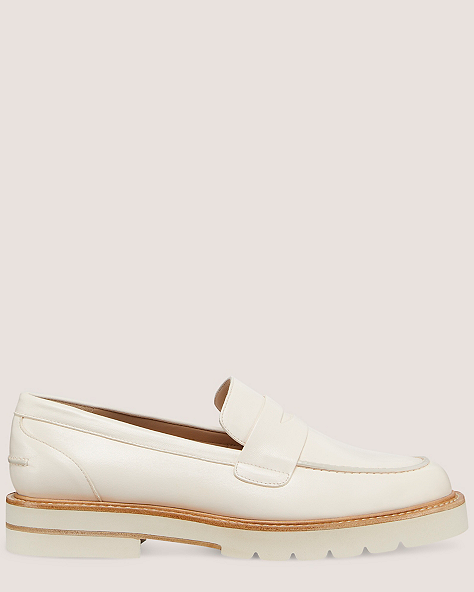 Stuart Weitzman,PARKER LIFT LOAFER,Loafer,Lacquered Nappa Leather,Seashell Tonal,Front View