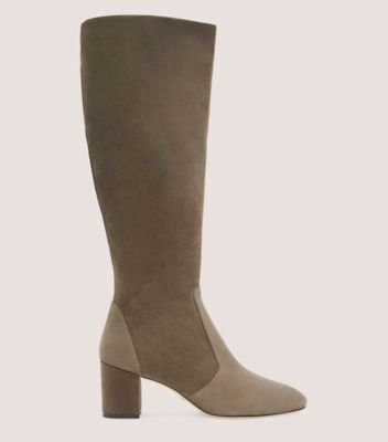 Stuart Weitzman,BOTTE AU GENOU À FERMETURE ÉCLAIR YULIANA 60 (Large),Boot,Suède sport,Charbon,Front View