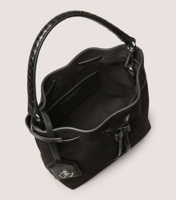 Stuart Weitzman,RAE MINI BUCKET BAG,Bucket bag,Textured Suede & Snake,Black,Top View